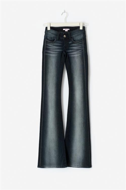 Gina Tricot - 14+ low rhinestone jeans tall - tall jeans - Blå - XS - Dame