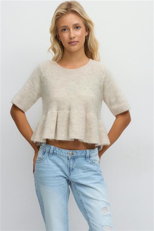 Gina Tricot - 14+ knitted peplum top - Trøjer - Beige - M - Dame