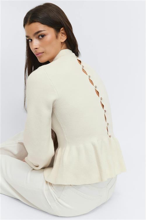 Gina Tricot - Knitted peplum top - peplum toppe - Hvid - XL - Dame