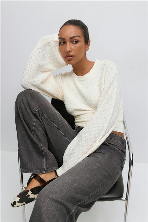 Gina Tricot - Textured wide sleeve top - Langærmede toppe - Hvid - S - Dame