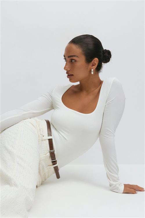 Gina Tricot - Scoop neck top - Langærmede toppe - Hvid - M - Dame