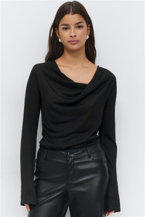 Gina Tricot - Draped knitted top - Langærmede toppe - Sort - XS - Dame