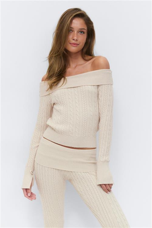 Gina Tricot - 14+ off shoulder sweater - striktrojer - Beige - S - Dame