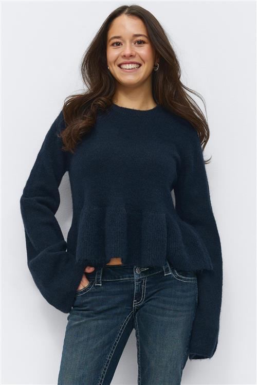 Gina Tricot - 14+ knitted peplum sweater - striktrojer - Blå - L - Dame