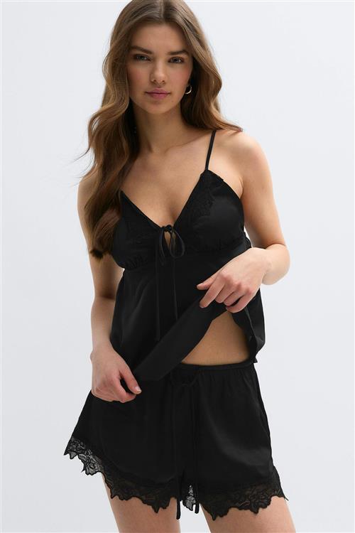 Gina Tricot - Satin loungewear singlet - Tanktops - Sort - L - Dame