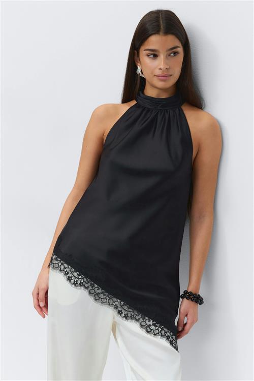 Gina Tricot - Satin asymmetric singlet - asymmetriske toppe - Sort - M - Dame