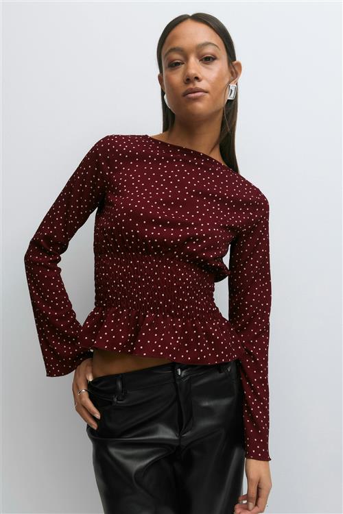 Gina Tricot - Long sleeve smock top - peplum toppe - Rød - XL - Dame