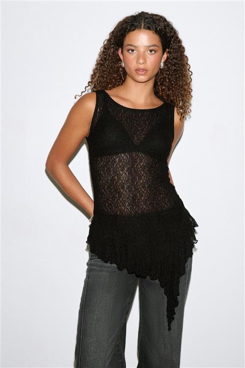 Gina Tricot - Asymmetric lace top - asymmetriske toppe - Sort - XS - Dame