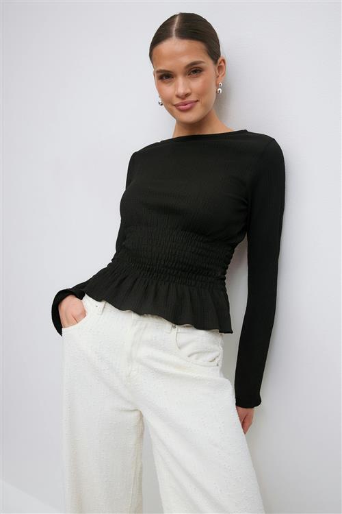 Gina Tricot - Long sleeve smock top - Langærmede toppe - Sort - S - Dame