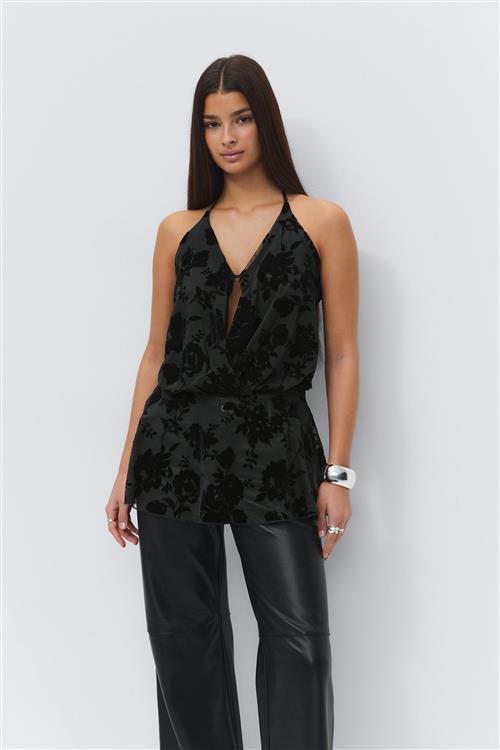 Gina Tricot - Floral halterneck top - Halterneck-toppe - Sort - XS - Dame