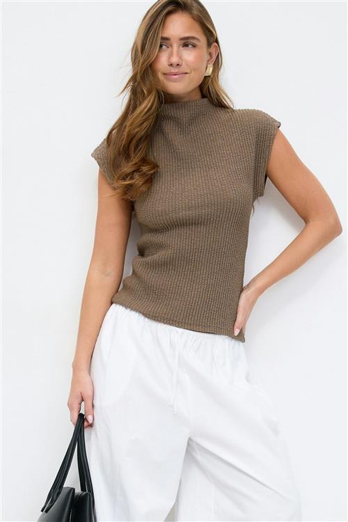 Gina Tricot - Funnel neck top - Toppe - Beige - L - Dame
