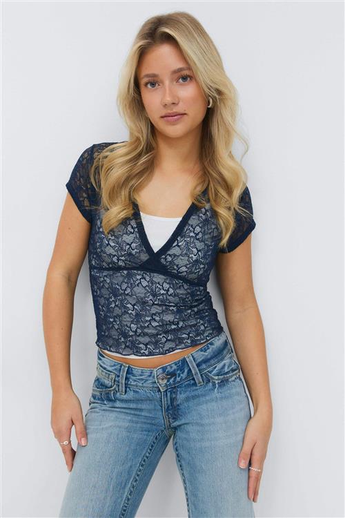 Gina Tricot - 14+ tie lace top - Toppe - Blå - XS - Dame