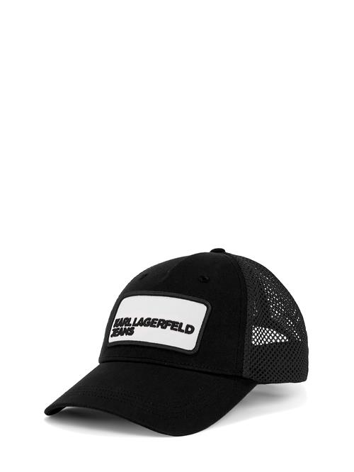 KARL LAGERFELD JEANS Hætte ' NETZSTOFF-KAPPE MIT KLJ-LOGO '  sort / hvid
