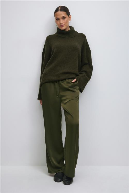 Gina Tricot - Drawstring satin trousers - satinbukser - Grøn - L - Dame