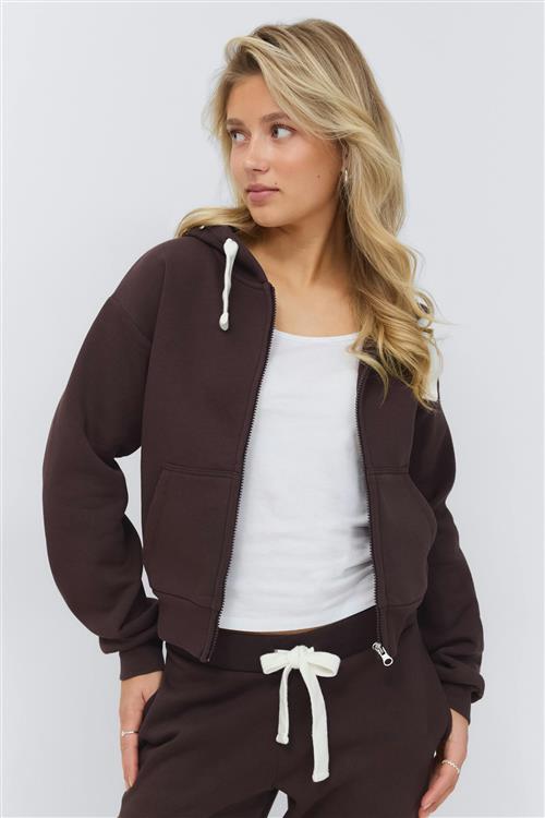 Gina Tricot - 14+ zip hoodie - Trøjer - Brun - L - Dame