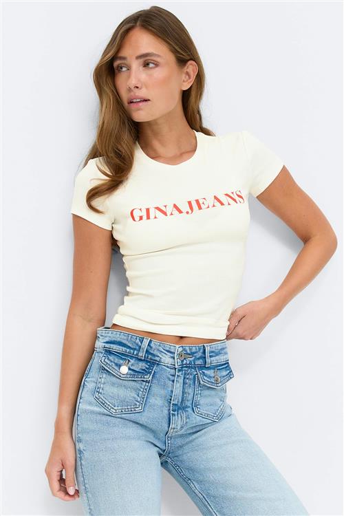 Gina Tricot - Printed tight top - T-shirt med print - Hvid - S - Dame