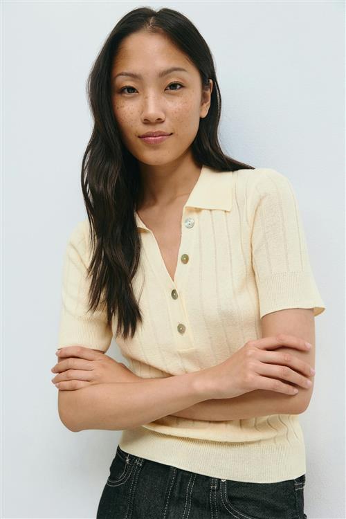 Gina Tricot - Collar knitted top - poloshirts - Gul - M - Dame