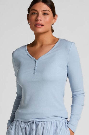 Hunkemöller Langærmet pyjamastop Henley Blå