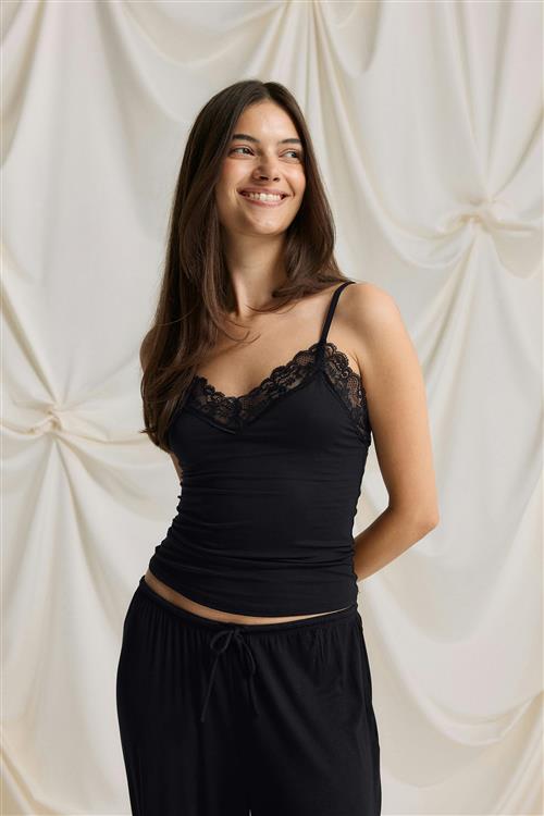 Gina Tricot - Soft lace loungewear singlet - Toppe uden ærmer - Sort - L - Dame