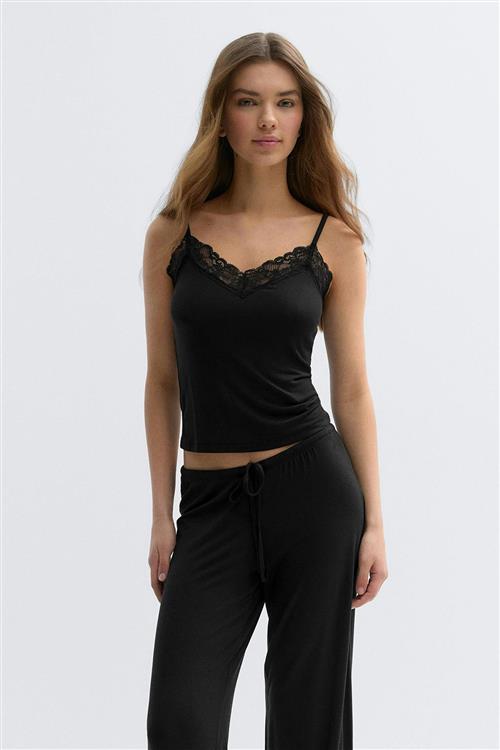 Gina Tricot - Soft lace loungewear singlet - Tanktops - Sort - S - Dame