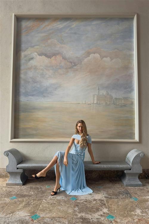 Gina Tricot - Sequin maxi dress - Lange kjoler - Blå - XS - Dame