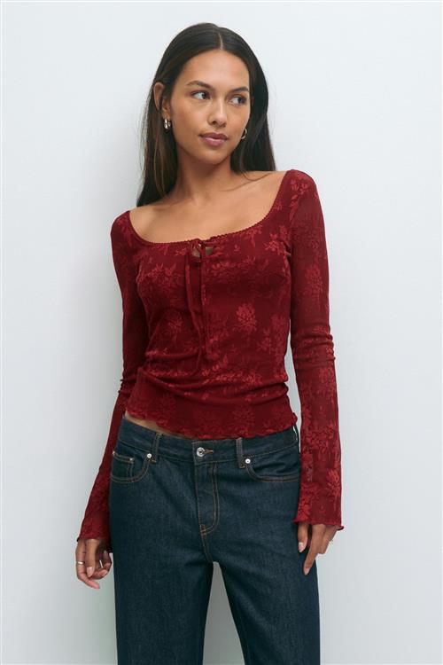 Gina Tricot - Scoop neck top - Langærmede toppe - Rød - S - Dame