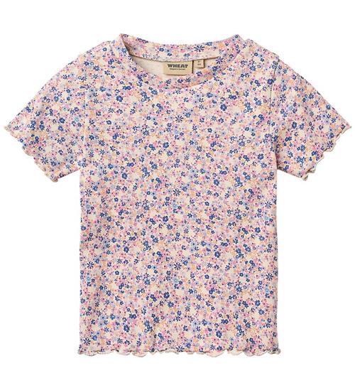 Wheat T-shirt - Alicia - Rib - Pink Blue Flowers