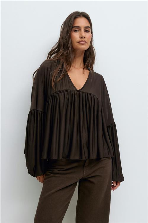 Gina Tricot - Wide sheer top - Langærmede toppe - Brun - XS - Dame