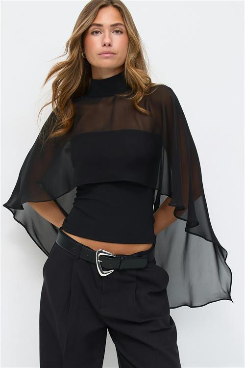 Gina Tricot - Chiffon cape top - cape topper - Sort - S - Dame