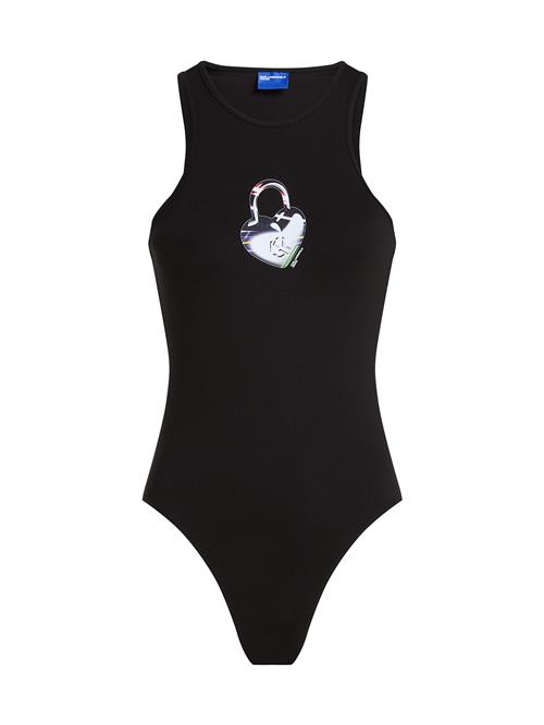 KARL LAGERFELD JEANS Shirtbody 'Love'  mørkelilla / rød / sort / hvid