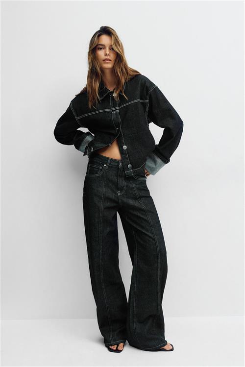 Gina Tricot - Wide front seam jeans - wide jeans - Sort - 32 - Dame