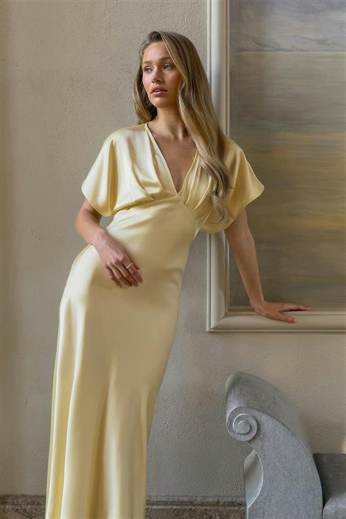 Gina Tricot - Satin maxi dress - satinkjoler - Gul - 42 - Dame