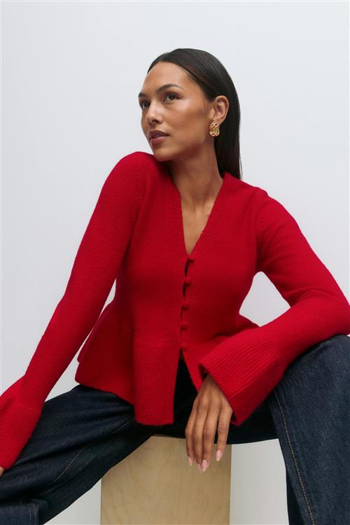 Gina Tricot - Knitted peplum cardigan - Cardigans - Rød - XS - Dame