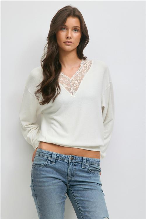 Gina Tricot - 14+ lace sweater - striktrojer - Hvid - XS - Dame