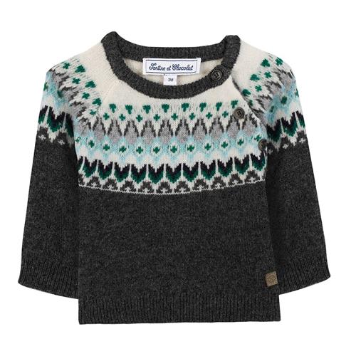 Tartine et Chocolat Uldstrikket sweater Heather antracitgrå 2 Y Wool Grå  2 år  mand