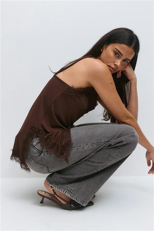 Gina Tricot - Lace detail singlet - Tanktops - Brun - XL - Dame