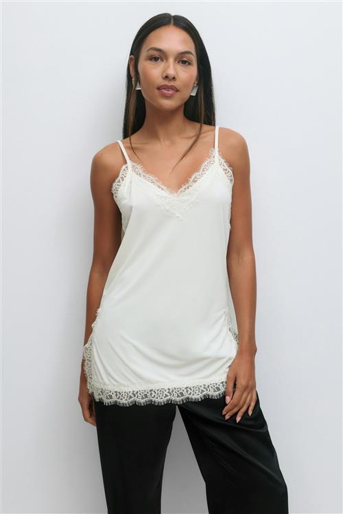 Gina Tricot - Lace detail singlet - Toppe uden ærmer - Hvid - XS - Dame