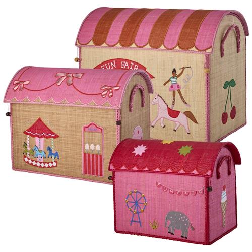 RICE Fun Fair 3-pak Raffia-opbevaringshus Pink  One Size    One Size  unisex