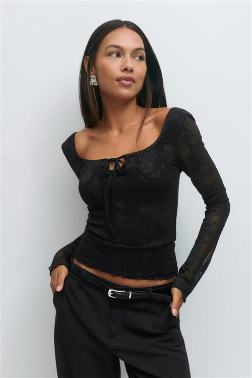 Gina Tricot - Scoop neck top - Langærmede toppe - Sort - XS - Dame