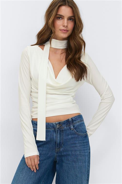 Gina Tricot - Scarf top - Langærmede toppe - Hvid - M - Dame