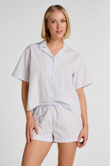 Hunkemöller Stribet Kortærmet Pyjamas-Skjorte i Bomuld Lilla