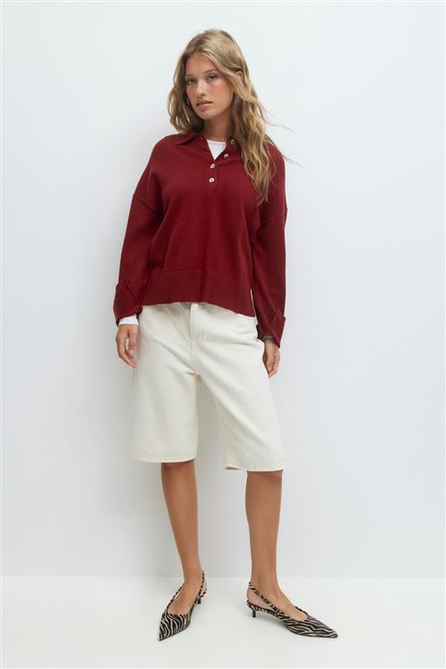 Gina Tricot - Knitted collar sweater - poloshirts - Rød - S - Dame