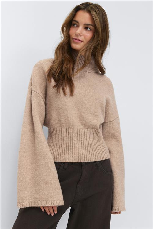 Gina Tricot - Funnel neck knitted sweater - Rullekravetrøjer - Beige - S - Dame