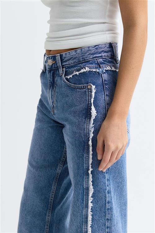 Gina Tricot - Fringe seam jeans - wide jeans - Blå - 44 - Dame