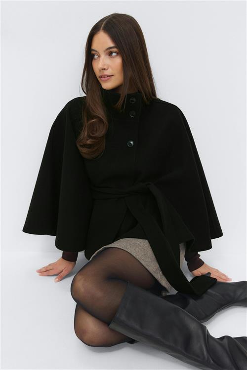 Gina Tricot - Belt cape jacket - korte frakker - Sort - M/L - Dame