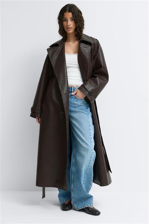 Gina Tricot - Belted pu trench coat - trenchcoats - Brun - S - Dame