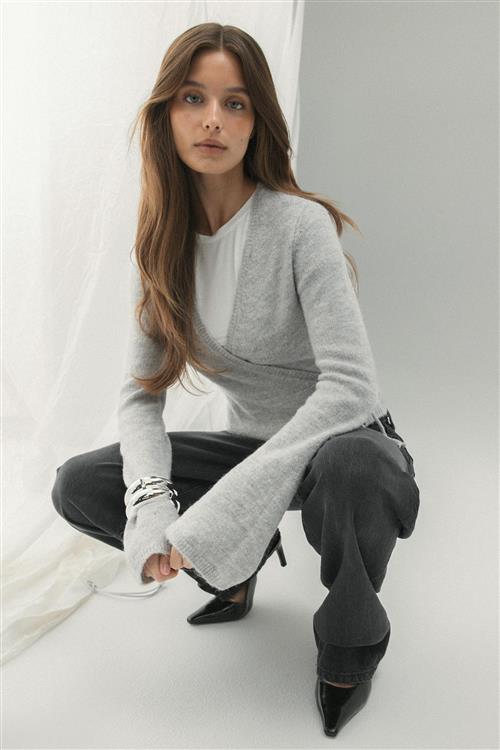 Gina Tricot - Knitted wrap cardigan - Cardigans - Grå - M - Dame