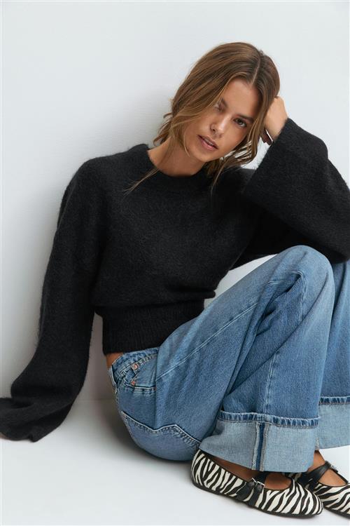 Gina Tricot - Wide sleeve knitted sweater - Striktrøjer - Blå - L - Dame