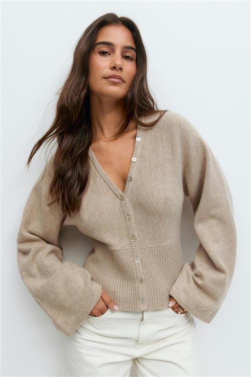 Gina Tricot - Fitted waist knitted cardigan - Cardigans - Beige - XL - Dame