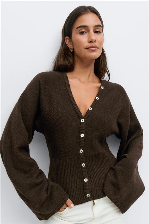 Gina Tricot - Fitted waist knitted cardigan - Cardigans - Brun - M - Dame